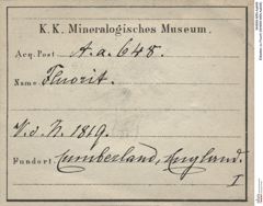 Etiketten zu Fluorit (NHMW-MIN-Aa648)